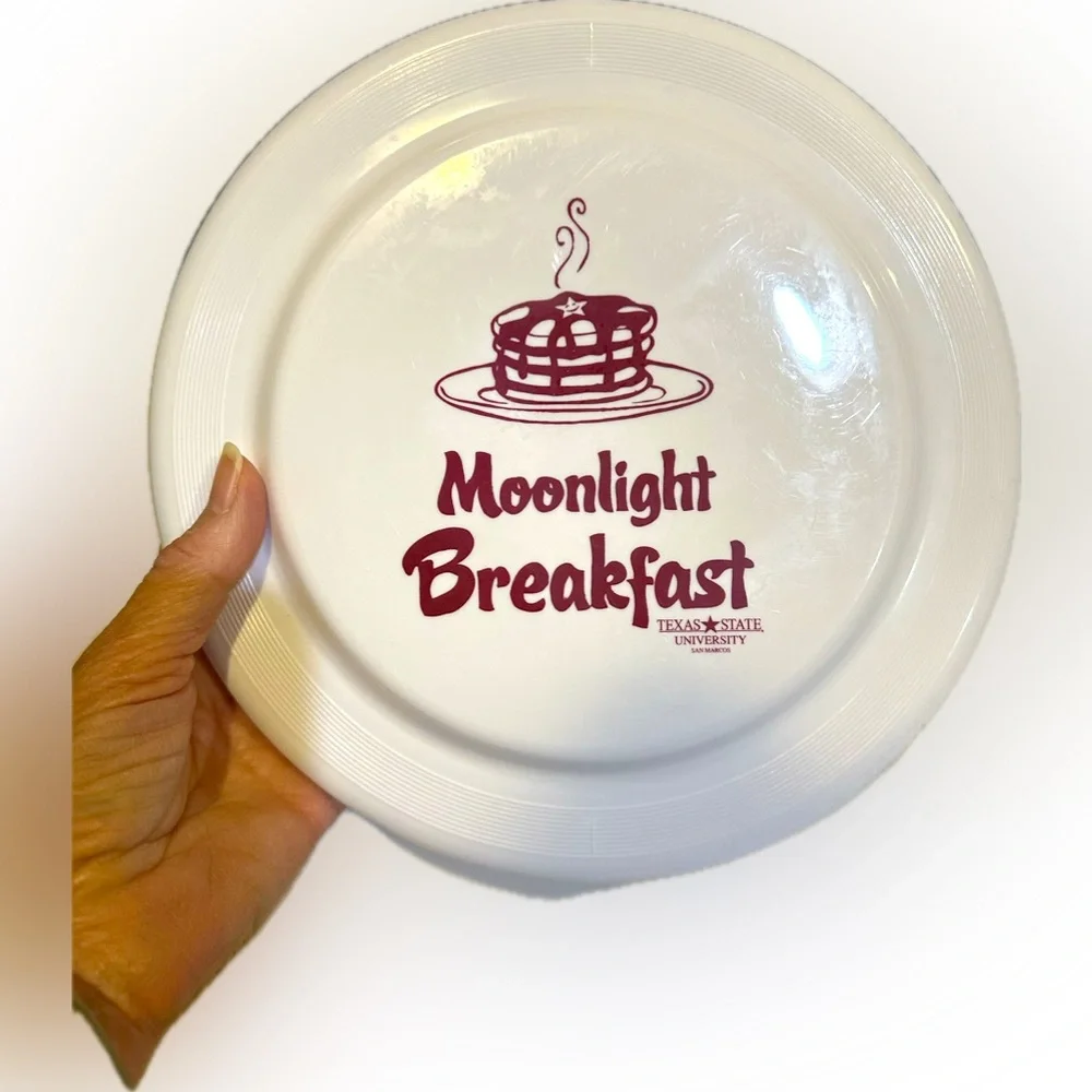 RARE TEXAS STATE UNIVERSITY FRISBEE SPORT DISC MOONLIGHT BREAKFAST SAN MARCOS 9”